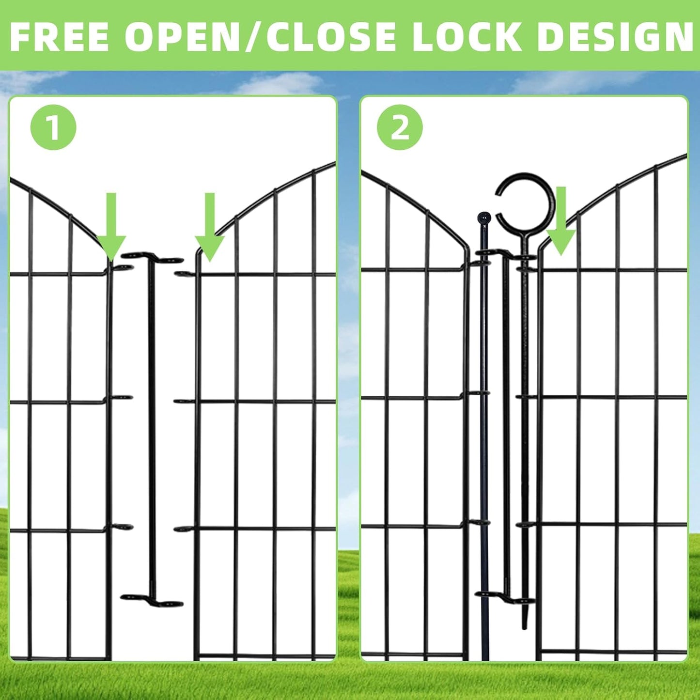 Decorative Garden Fence 32in (H) x12ft (L), 5 Pack No Dig Fence Animal Barrier for Dog with Lock, Arched Flower Bed Edging, Wire Border Panel Fencing for Yard Patio Outdoor Decor-VerdiqueGarden