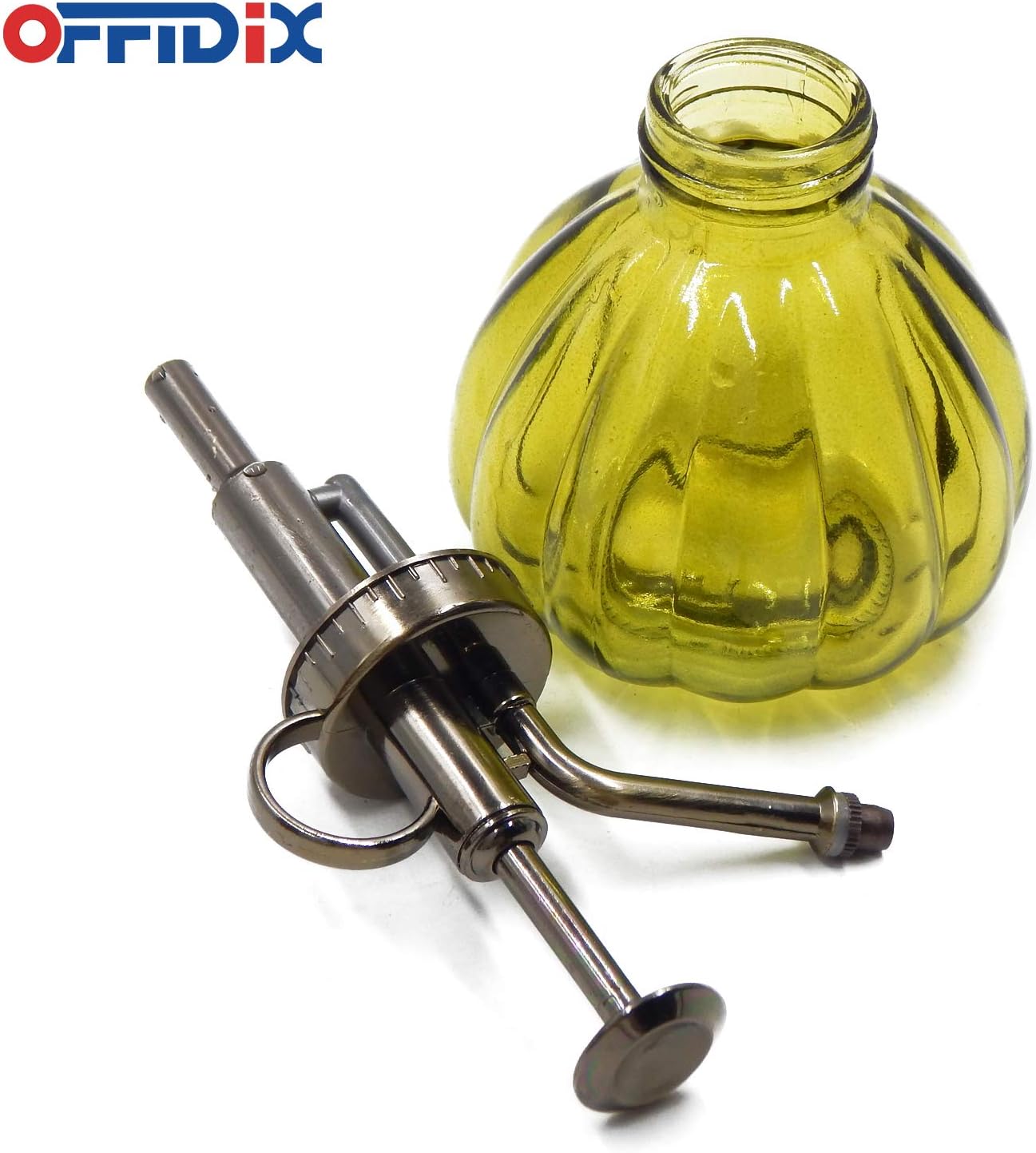 OFFIDIX Plant Mister,Glass Spray Bottle Small Watering Can Indoor 6.3" Tall Vintage Pumpkin Style Plastic Top Pump One Hand Mister Spray Bottle for Indoor Potted Plants (Olive Green)-VerdiqueGarden