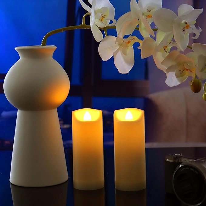 CANDLE CHOICE Waterproof Outdoor Battery Operated Flameless Candles with Auto Timer Flickering Plastic Resin Electric LED Slim Pillar Lights for Lantern Patio Garden Wedding Decorations 2”x5” 2 Pack-VerdiqueGarden