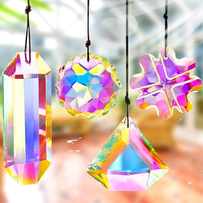 4PCS Colorful Crystal Prism Pendant Suncatcher Hanging Crystal Decor for Home Indoor Outdoor Car Making Rainbows-VerdiqueGarden