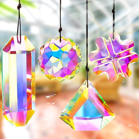 4PCS Colorful Crystal Prism Pendant Suncatcher Hanging Crystal Decor for Home Indoor Outdoor Car Making Rainbows-VerdiqueGarden