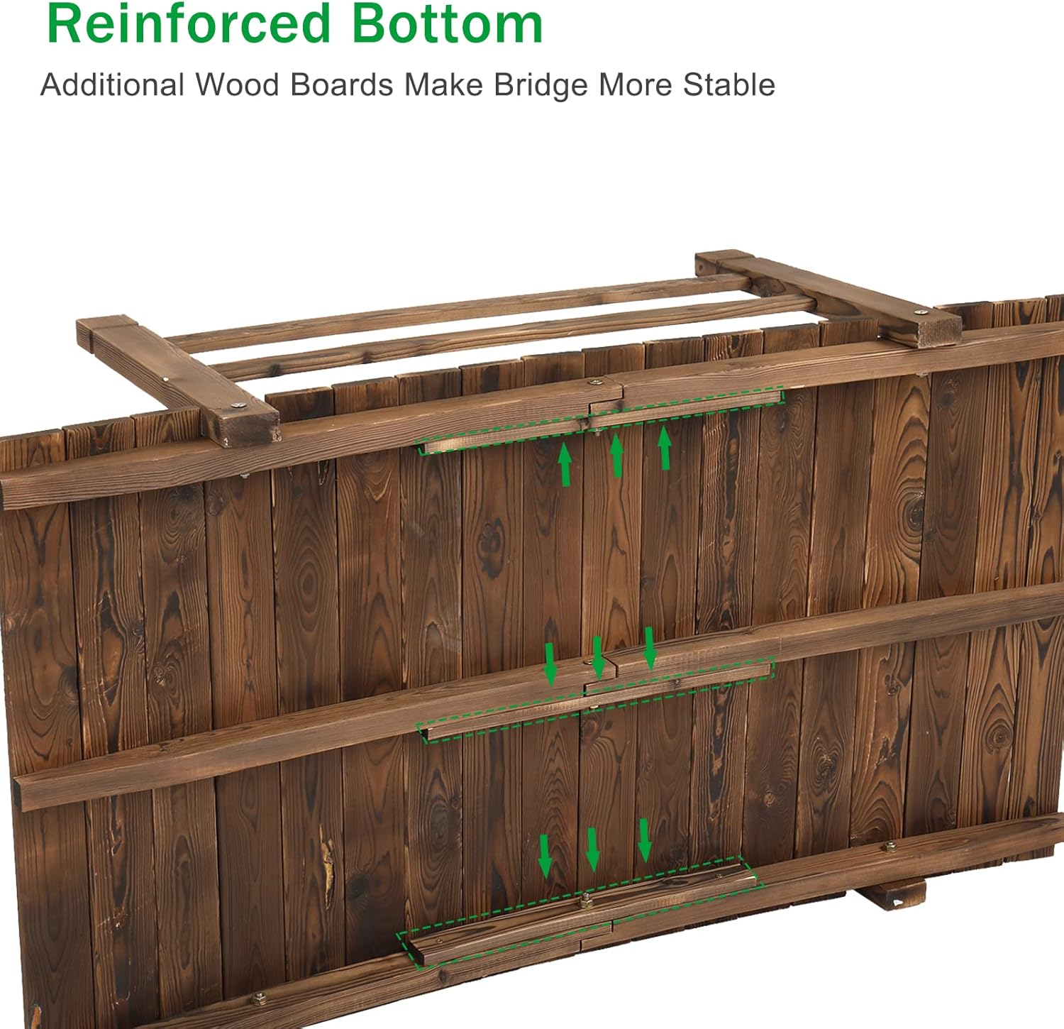 VINGLI 4 ft Garden Bridge, Arch Walkway Wooden Bridge with Safety Rails Carbonized Finished, Decorative Landscaping Footbridge for Koi Pond, Dry Creek Bed, Garden Pathway or Rustic Wedding Decor-VerdiqueGarden