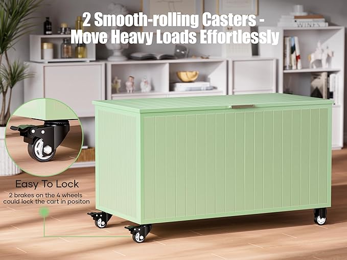 135 Gallon Outdoor Storage Box with Swivel Wheels, Waterproof Aluminum & Polylumber Deck Box, Patio Storage Box with Lid for Patio Furniture, Garden Tools, Outdoor Cushion-VerdiqueGarden