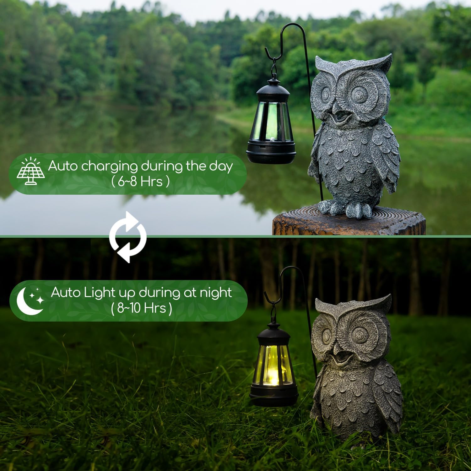 Owl Solar Garden Outdoor Statues, Resin Owl Figurine Decorations with Solar Lights Lantern for Patio, Balcony, Home, Yard Art, Lawn Ornaments, Porch, Garden Gifts for Grandma Mom Women-VerdiqueGarden