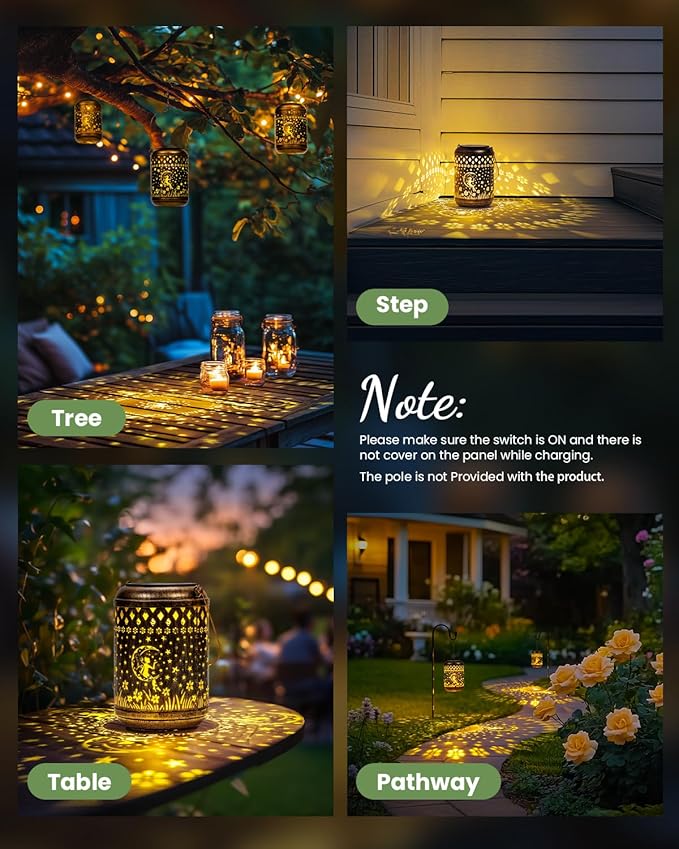 Solar Lanterns Outdoor Hanging Waterproof,2Pack Fairy Garden Decor Gifts for Women Mom, Solar Lights Metal Fall Decoration Outside for Yard, Patio,Garden,Backyard,Porch-VerdiqueGarden