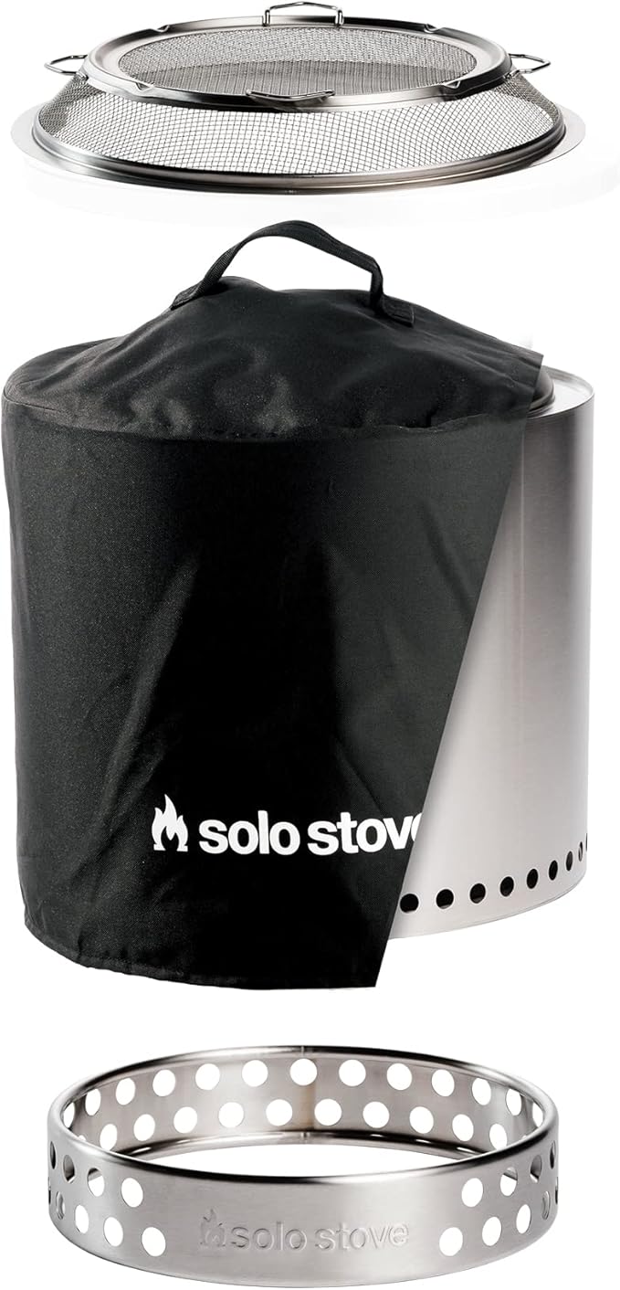 Solo Stove Ranger Big Yard Bundle | Includes Fire Pit, Stand, Shield & Shelter | Perfect for 2–4 People | Portable Wood Burning, Stainless Steel, 15.25in H x 15in Dia-VerdiqueGarden
