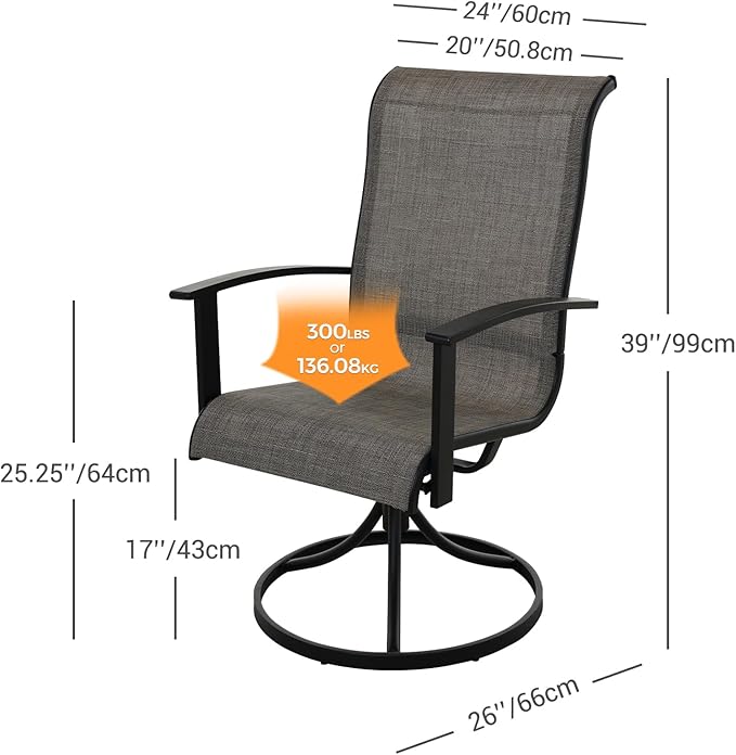 Grand Patio Outdoor Swivel Dining Chairs Set of 2, 360 Degree Mesh Sling Rocker Sets for Deck, Garden Backyard, Mixed Coffee-VerdiqueGarden