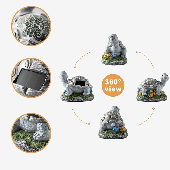 Garden Statue Turtle,Solar Turtles Decor for Outdoor,Resin Tortoise Figurine with Solar Light for Patio,Balcony,Yard,Lawn Ornament,Perfect Garden Gift-VerdiqueGarden