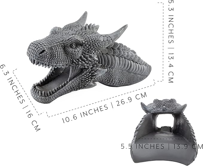 Dragon Garden Downspout Sculpture; Splash Block Anchor w/Ramp for Downspout Extension-VerdiqueGarden