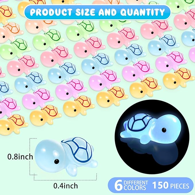102PCS Luminous Mini Resin Turtles Sea Turtles Figurines Glow in The Dark, Cute Tiny Turtles Bulk for Cake Toppers Ocean Animal Theme Decor Garden Micro Landscape DIY Hidden Game (6 Colors)-VerdiqueGarden