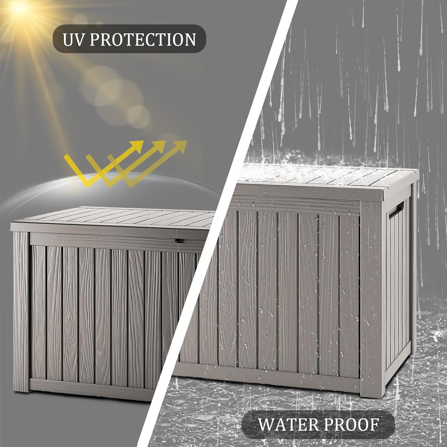 270 Gallon Waterproof Deck Box, Lockable Resin Storage Box for Patio Furniture Cushions Garden Tools and Outdoor Delivery Storage, Coffee-VerdiqueGarden