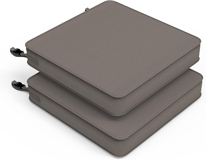LVTXIII Patio Chair Cushions 19"x19"x3", Water-Repellent Outdoor Seat Cushions for Patio Furniture, Square Chair Pads with Ties for Home Garden Decoration, Set of 2, Dark Grey-VerdiqueGarden