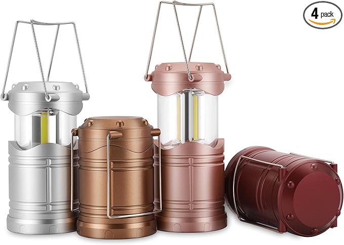 Lichamp LED Camping Lantern, 4 Pack Battery Powered Flashlight for Power Outages, Portable Collapsible Hanging Light Essential for Home, Outdoor, Emergency Lamp Survival Kit Gear for Hurricane, C3-VerdiqueGarden