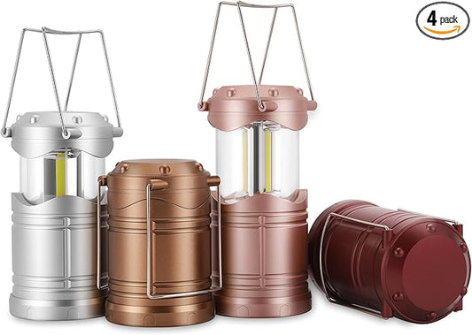 Lichamp LED Camping Lantern, 4 Pack Battery Powered Flashlight for Power Outages, Portable Collapsible Hanging Light Essential for Home, Outdoor, Emergency Lamp Survival Kit Gear for Hurricane, C3-VerdiqueGarden