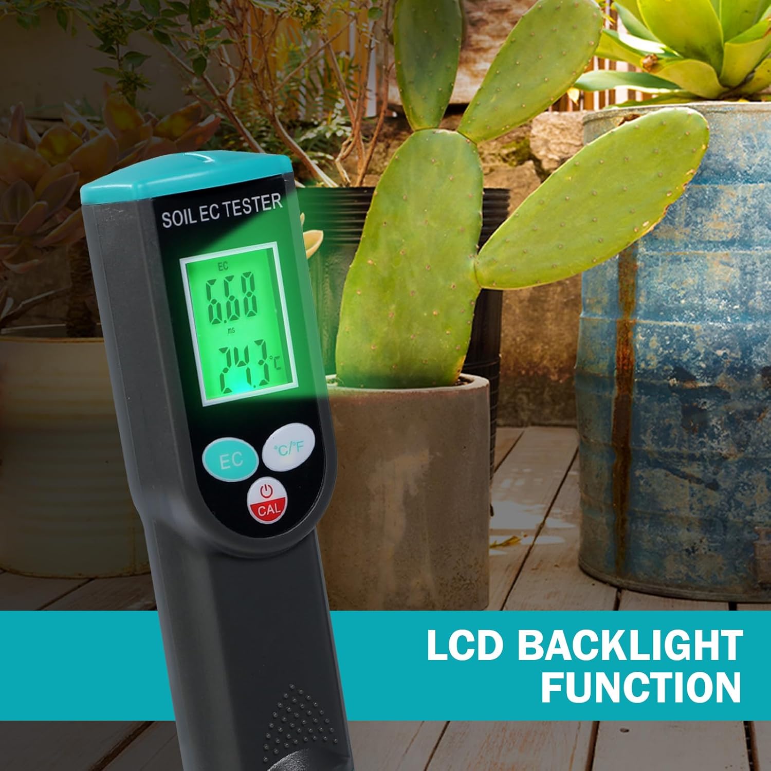 Digital Soil EC Meter, 2-in-1 EC and Temperature Meter with Corded EC Sensor Electrode, Backlight LCD Display, ATC Function 0~50℃, Portable Plant EC Meter for Gardening, Farming and Outdoor Plants-VerdiqueGarden