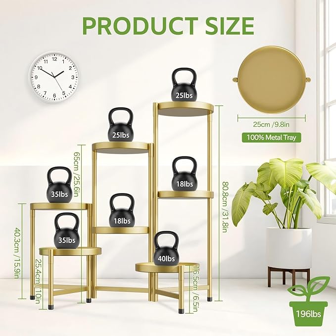 iDavosic.ly 7 Tier Large Plant Stand Indoor, 10 Inch Wide Tall Corner Metal Plant Stands Outdoor for Multiple Plants, Folding Tiered Flower Display Holder Rack Shelf, Gold-VerdiqueGarden