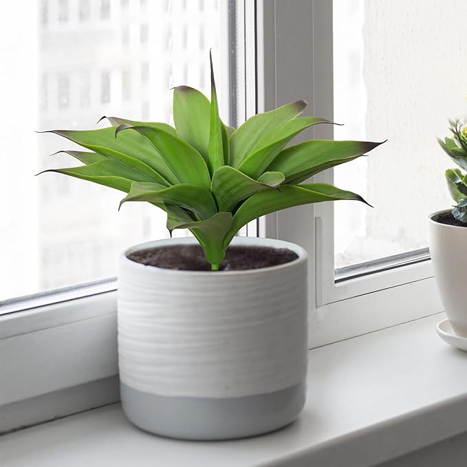 Fake Plants Artificial Agave Plants,Large UV Resistant Fake Agave Planters for Indoor and Outdoor Decorating Tropical Plant Succulents Greenery Indoor Decor13.8 (2Pack, Dark Green)-VerdiqueGarden