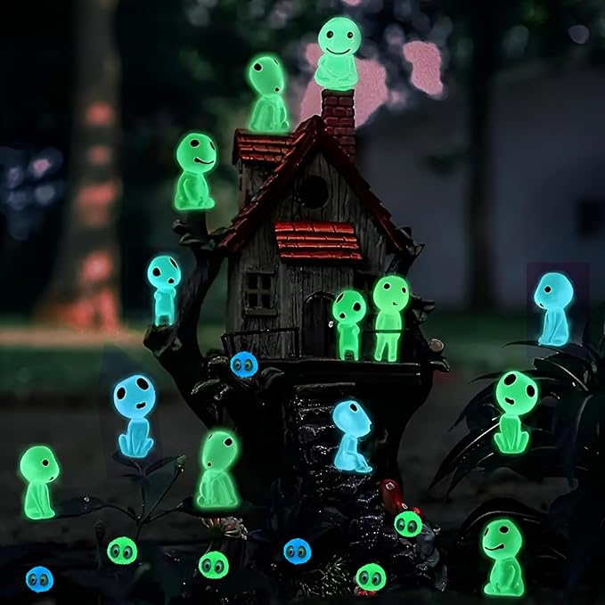 BEZALEL Glow in Dark Tree Elves, 28 Pcs Mini Fairy Garden Accessories, Luminous Ghost Micro Landscape Decorations, Miniature Glow Tree Spirits Outdoor for Bonsai Succulent Terrarium Decor-VerdiqueGarden
