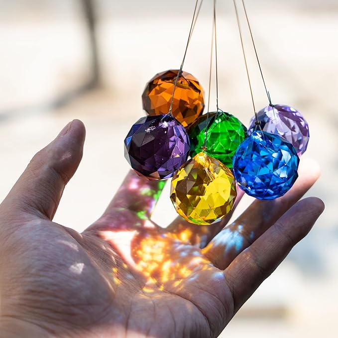 10 Pack Crystal Ball 1.18"/30mm Prism Sun Shine Catcher Rainbow Pendants Maker, Hanging Crystals Prisms for Windows, for Feng Shui, for Gift (Multi-Colors)-VerdiqueGarden