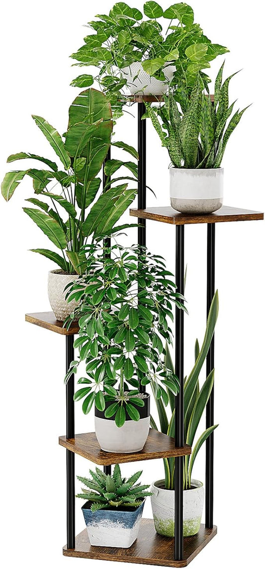 Bamworld Corner Plant Stand Indoor, 5 Tier Metal Plant Shelf for Multiple Plants, Tall Flower Stand for Patio Garden Balcony Living Room Bedroom(Brown)-VerdiqueGarden