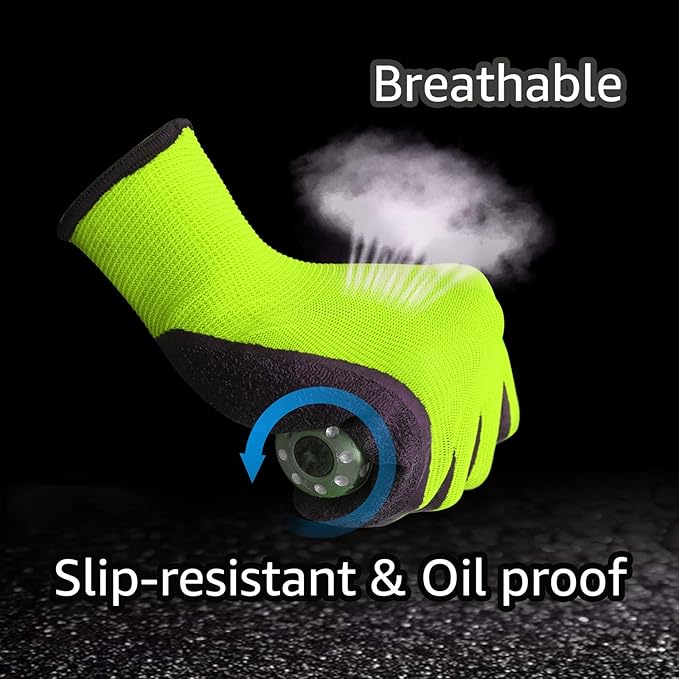 Evridwear Crinkle Latex Rubber Hand Coated Safety Work Gloves for Men Women General Multi Use Construction Warehouse Gardening Assembly Landscaping (S-Size) Lime 120 Pairs Pack-VerdiqueGarden