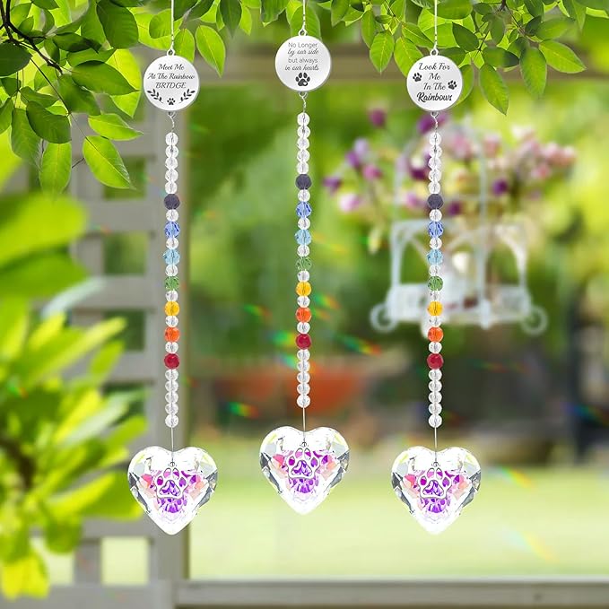 Pet Memorial Gifts for Dogs Rainbow Bridge Dog Memorial Gifts for Loss of Dog Rainbow Maker Heart-Shaped Crystal Suncatcher with Sympathy Card Dog Memorial Ornament Windows Hanging Decor-VerdiqueGarden
