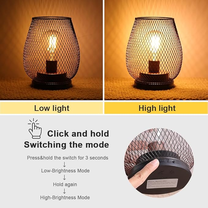 DECORKEY Set of 2 Rechargeable LED Table Lantern, Brown Metal Cage Cordless Lamps with LED Bulb，Vintage Decorative Outdoor Lantern for Weddings, Parties, Patio, Events for Indoors Shelf Decor-VerdiqueGarden