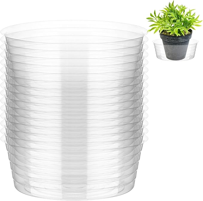 Hoolerry Plastic Plant Saucer Clear Deep Drip Tray Thickened Clear Plant Saucers Trays for Pots Deep Drip Trays for Home Garden Indoor and Outdoor Potted(15 Pcs,12 Inch)-VerdiqueGarden