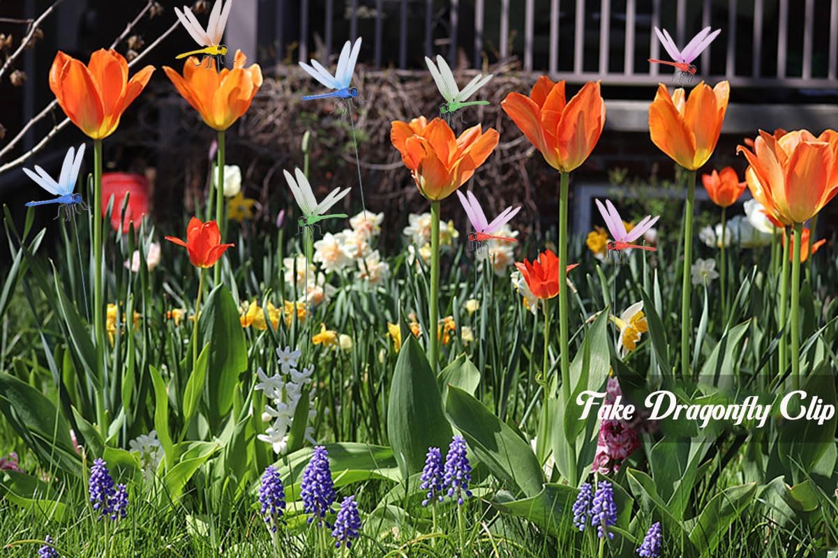 Spiritlele 16 PCS Fake Dragonfly Clip Colorful Hat Clip 3D Dragonfly Garden Decor for Patio Outdoor Indoor-VerdiqueGarden