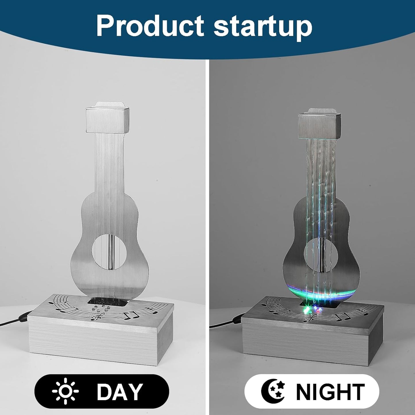 Indoor Tabletop Fountain with 3-Color LED Lights, 304 Stainless Steel Guitar-Shaped Desktop Meditation Waterfall for Home & Office Décor, Relaxing Water Feature Air-Purifying Gift-VerdiqueGarden