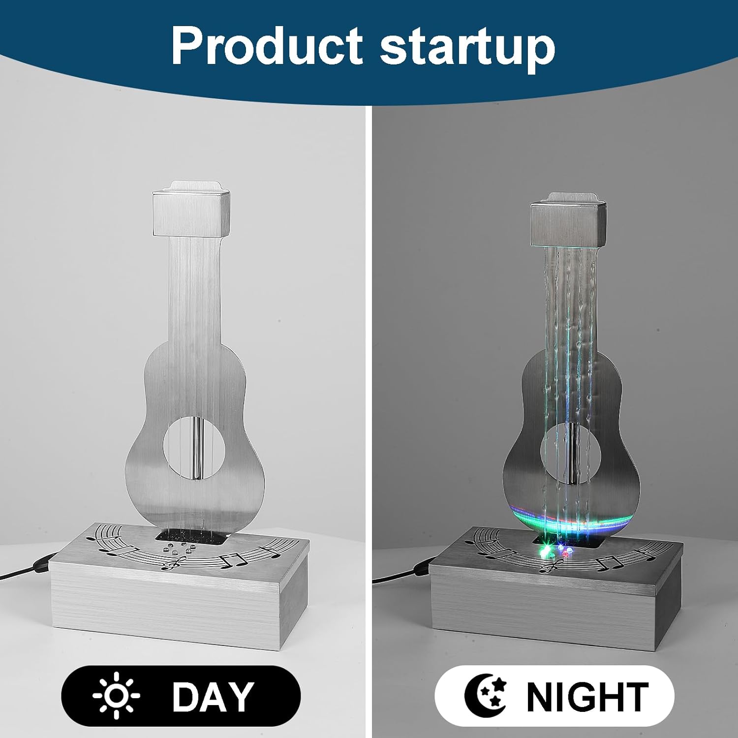 Indoor Tabletop Fountain with 3-Color LED Lights, 304 Stainless Steel Guitar-Shaped Desktop Meditation Waterfall for Home & Office Décor, Relaxing Water Feature Air-Purifying Gift-VerdiqueGarden