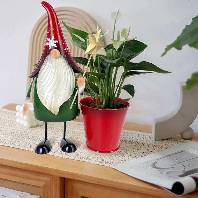 HONGLAND Outdoor Decorations Metal Gnome Yard Art Garden Gnomes Statue 13 Inch Santa Figurine, Succulent Flower Pot, Fun Metal Planter-VerdiqueGarden