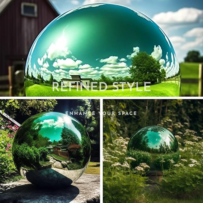 12 Inch Stainless Steel Gazing Globe,v2croft Hollow Ball Mirrored Surface Polished Shiny Sphere,Garden Stainless Steel Gazing Ball for Outdoor Lawn Pond Yard Ornament(Green)-VerdiqueGarden