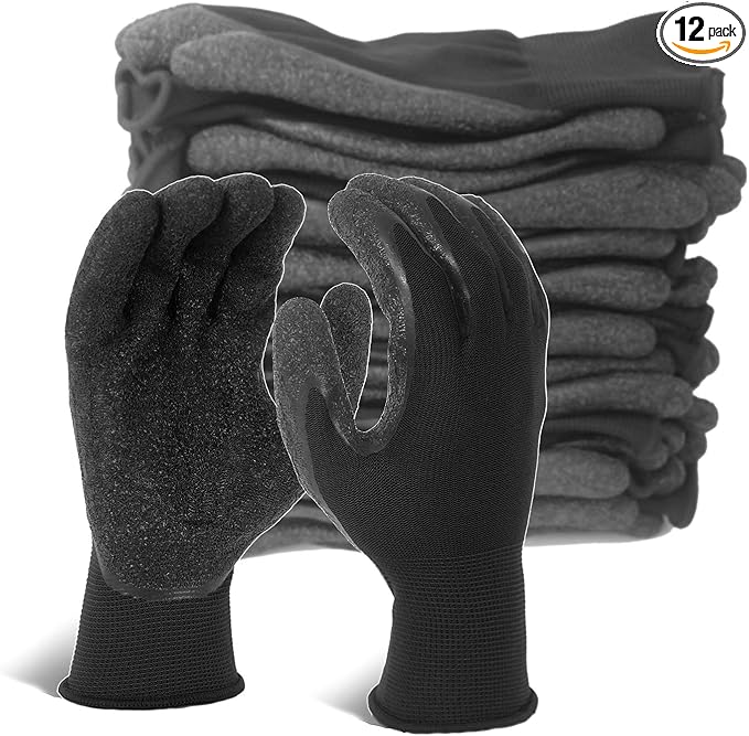 Evridwear Crinkle Latex Rubber Hand Coated Safety Work Gloves for Men Women General Multi Use Construction Warehouse Gardening Assembly Landscaping (XXL-Size) 12 Pairs Pack-VerdiqueGarden