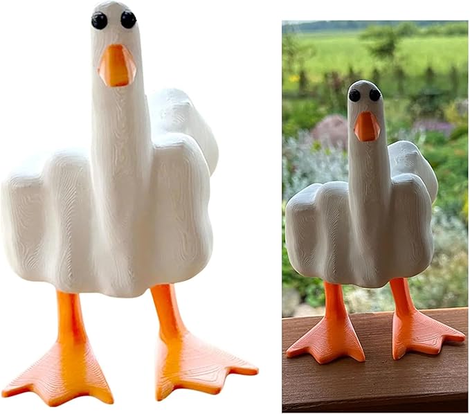 Middle Finger Duck You Figurine Middle Finger Desk Decor Funny Garden Decor Statues Figurines Ornaments for Home, Patio, Lawn, Yard, Office, Outdoor Decorations, Garden Gifts (White+Yellow)-VerdiqueGarden