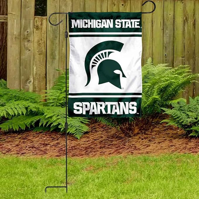 College Flags & Banners Co. Michigan State Spartans Garden Banner Flag with Flag Pole Stand Set-VerdiqueGarden