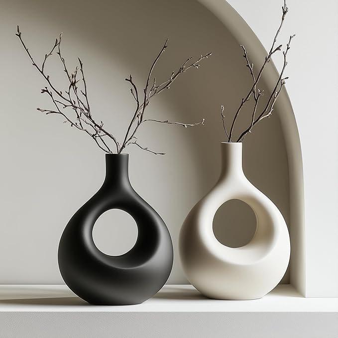 NOBULA Ceramic Bagel Vases C5 – Thoughtful for Mom – Elegant Set of 2 for Living Room, Bedroom or Table – Modern Home Decor She’ll Love – Perfect for Flowers & Plants-VerdiqueGarden