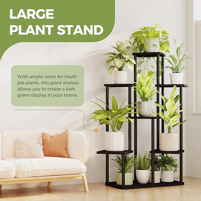 Bamworld 7 Tier Plant Stand Indoor, Large Metal Plant Shelf for Multiple Plants, Tall Tiered Flower Stand for Patio Garden Balcony Living Room Bedroom(Black)-VerdiqueGarden