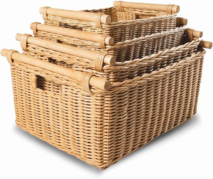 The Basket Lady Pole Handle Wicker Storage Basket, Extra Large, 20 in L x 16 in W x 10 in H, Sandstone-VerdiqueGarden