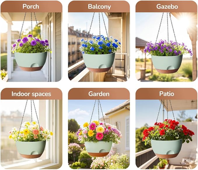 12 Inch Hanging Baskets for Plants Outdoor, Hanging Planters for Indoor Outdoor Plants, Hanging Planter with Self Watering, Hanging Flower Pots (Green)-VerdiqueGarden