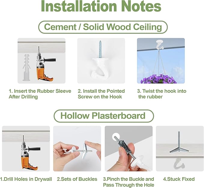 Ceiling Swag Hook Sets - Heavy Duty Hooks with Mounting Hardware for Hanging Plant, Ceiling or Extender Chains - Easy Install with Screws/Brackets (10 pcs - White)-VerdiqueGarden