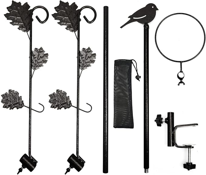 Urban Deco Deck Pole Porch Multi-Hook Bird Feeder Hooks for Deck Kit with Feeder Polyester and with 2 Adjustable Branches and Plastic Water Bowl-VerdiqueGarden