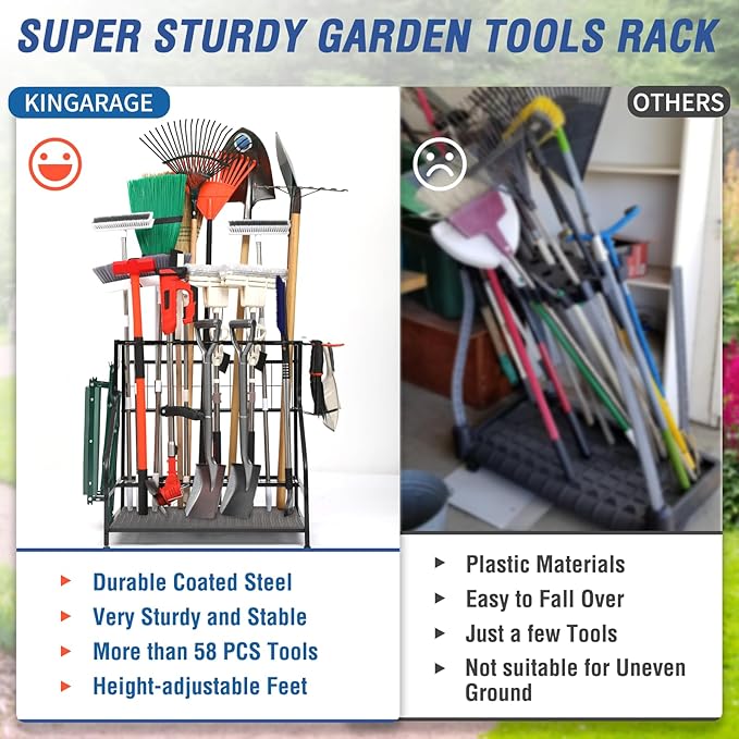 Garden Tool Organizer for Garage, Garden Tool Rack, Up to 58 Long Handled Tools, Yard Tool Holder for Garage, Shed, Outdoor, Tool Stand, Black (Garden Tool Rack)-VerdiqueGarden