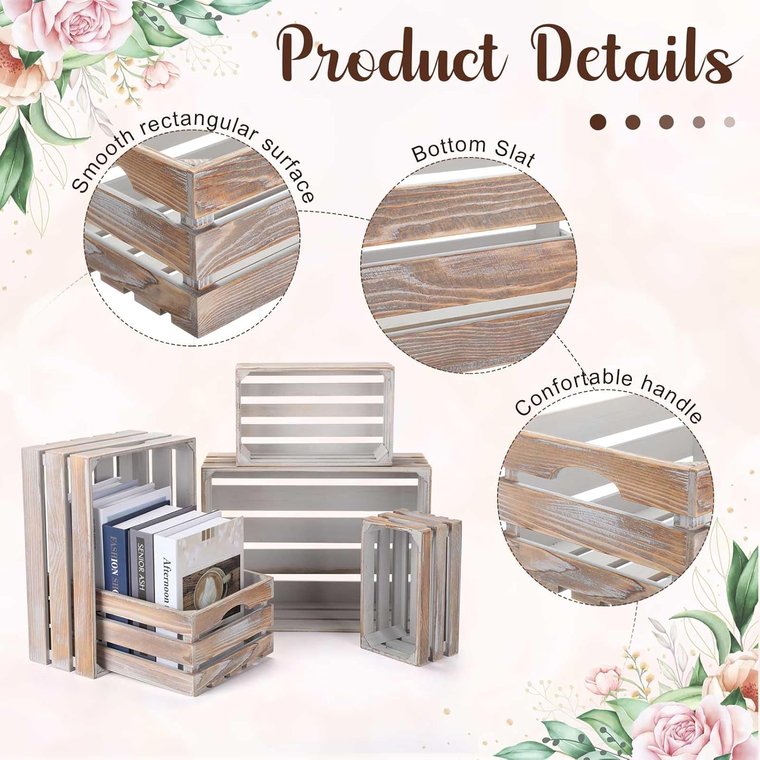 Soaoo 5 Pcs Decorative Nesting Wooden Crates for Storage Display 5 Size Large Small Rustic Wood Decorative Storage Crates with Handle Farmhouse Crate Box Container Made from Pine(Vintage Gray)-VerdiqueGarden