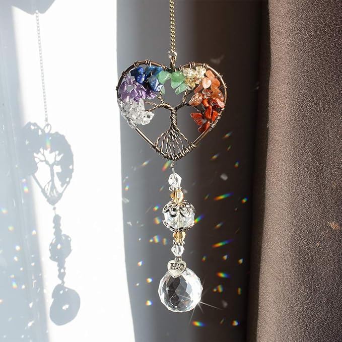 H&D HYALINE & DORA Suncatcher Window Hanging Tree of Life Heart Shaped Crystal Ball Prism Drop Pendant-VerdiqueGarden