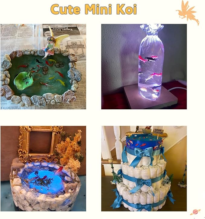 ZENFUN 50 Packs Mini Koi Fish, Cute Miniature Fish Fake Mini Fish Set, Plastic Small Koi Fish, Tiny Fish Model Bulk for Ornament Supplies, Cake Decoration, Fish Tank DIY, Fairy Garden Supplies-VerdiqueGarden