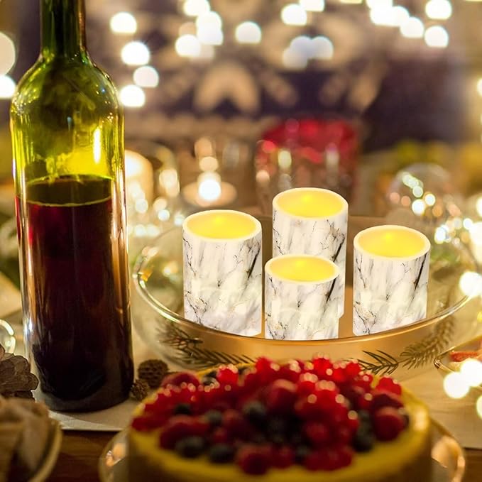 Flameless LED Battery Candles 4 PCS Pillar Candles with 18-Key Timer Remote Control Colorful Lights for Table Centerpiece Home Indoor Wedding Decoration, White Grey Marble-VerdiqueGarden