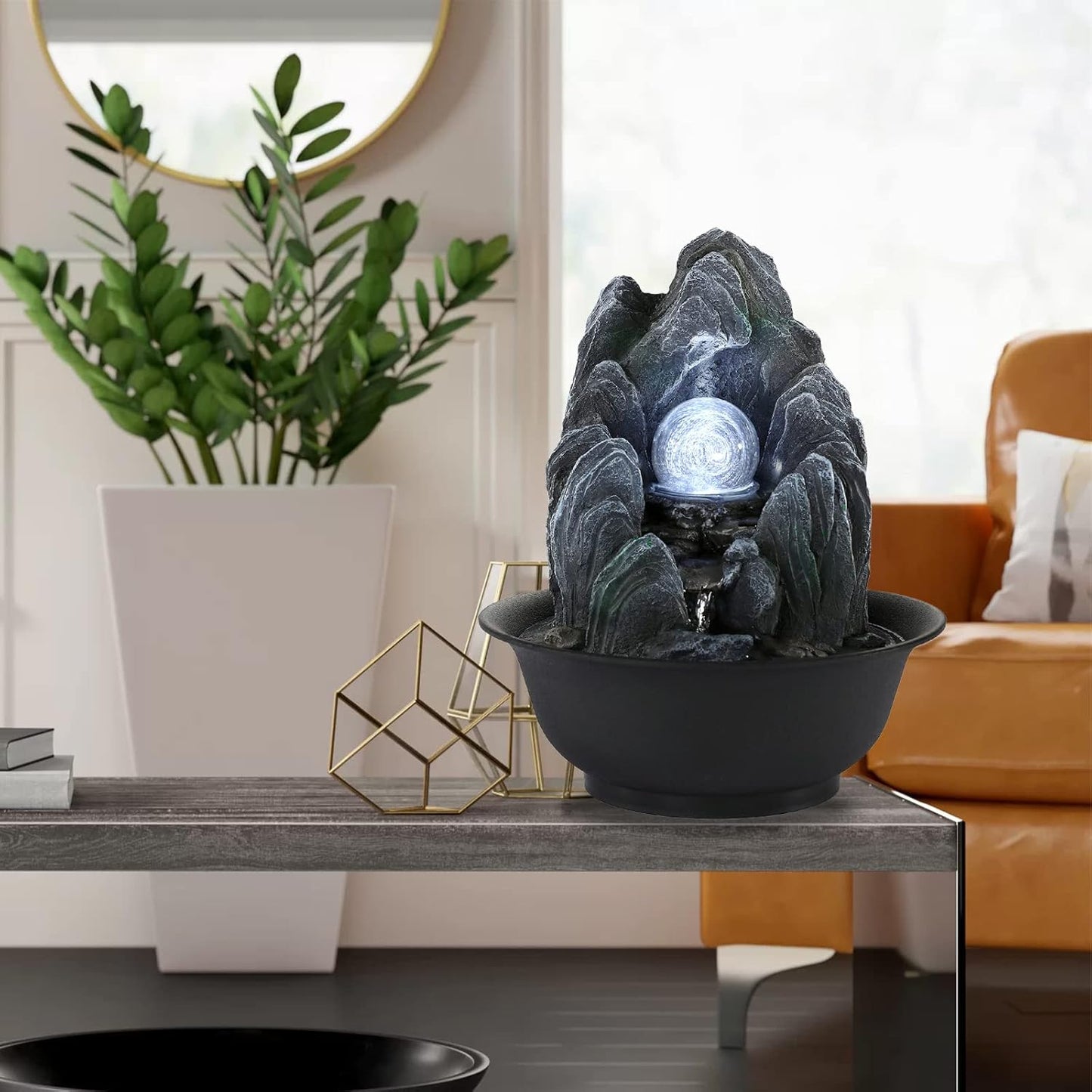 WICHEMI Water Fountains Indoor Waterfall Fountain Tabletop Fountain with LED Rolling Ball Stacked Rocks Indoor Water Feature Zen Meditation for Home and Office Indoor Spaces Decor (Style 19)-VerdiqueGarden