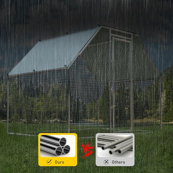 1.26’’ Large Metal Chicken Coop Walk in, Chicken Pen for Chickens, Outdoor Chicken Runs Coops Dog Kennel, Flat Roofed Chicken Runs for Yard with Anti-Ultraviolet Cover (9.2’L x6.2’W x6.4’H)-VerdiqueGarden