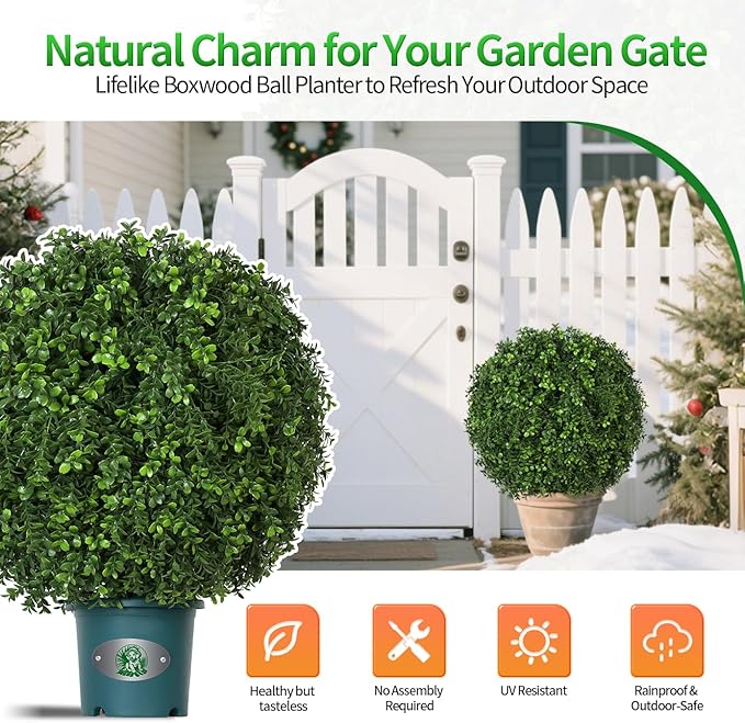 QIANYUN Artificial Topiary Trees Outdoor – 18 Inch Fake Boxwood Plants, UV Resistant Faux Shrubs for Outdoor/Indoor Decor, Perfect for Porch, Garden, Backyard-VerdiqueGarden